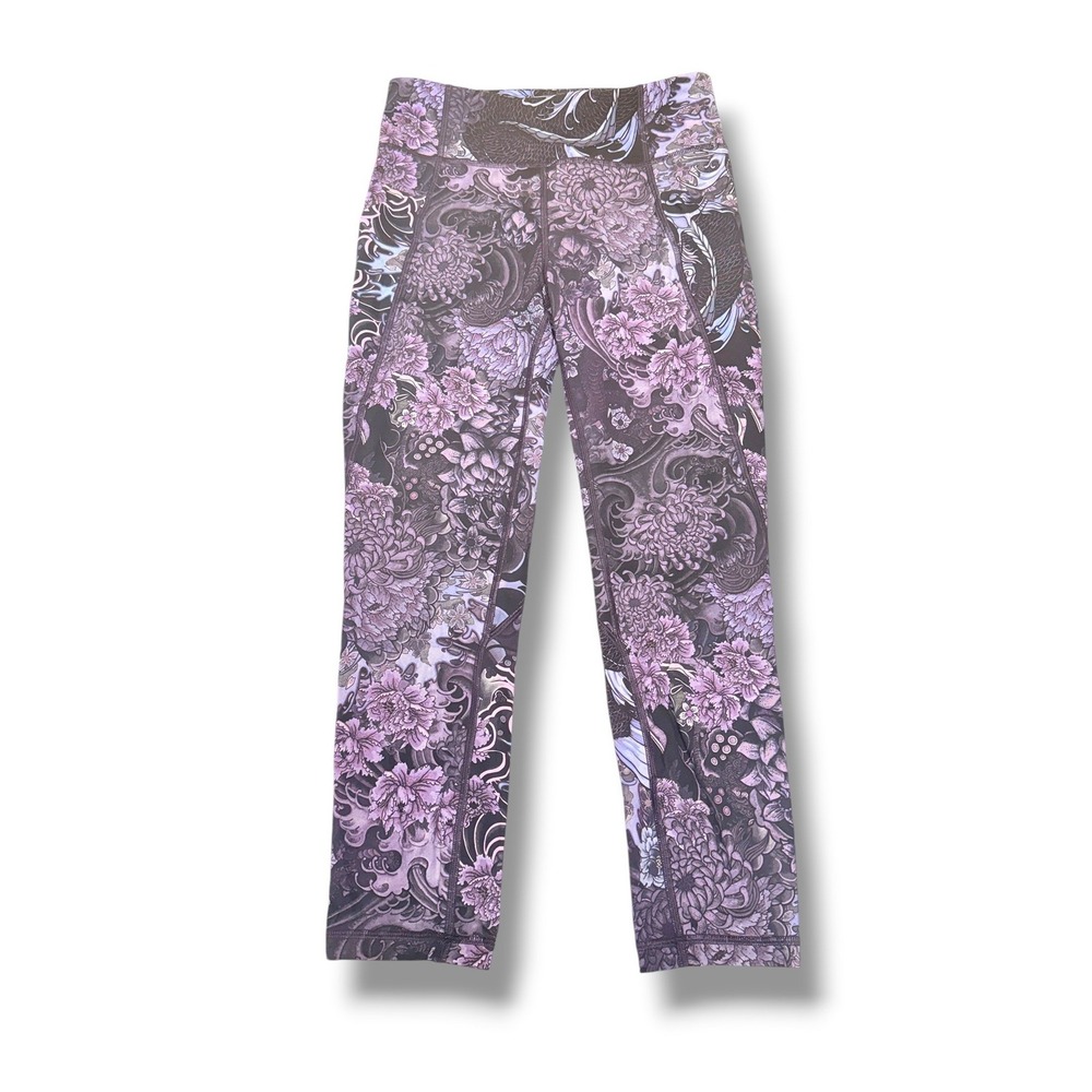 Lululemon‎ Time To Sweat Crop 23" Womens 6 Memoir Multi Purple Floral Leggings